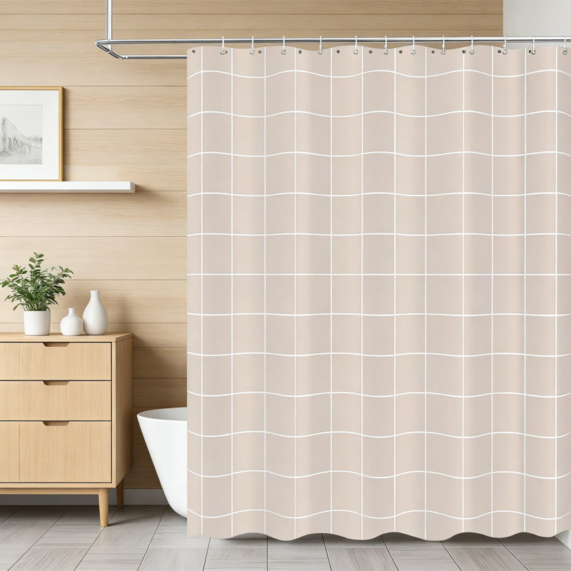 Ensemble de rideau de douche Modern Grid, Plaid beige