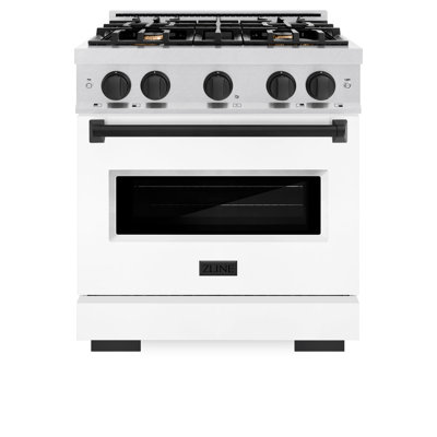 ZLINE Autograph Edition 30 in. 4.2 cu. ft. Classic Dual Fuel Range with 4 Burner Gas Cooktop and Electric Convection Oven in Satin Stainless Steel with White Matte Door and Accents