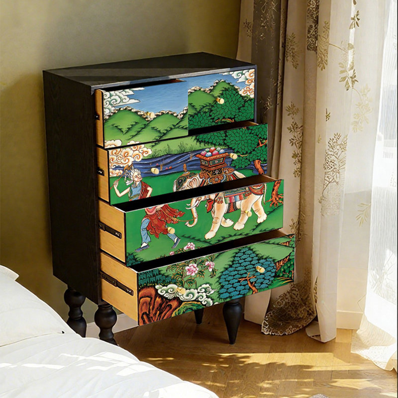 Armoire de rangement à cinq tiroirs en bois de frêne