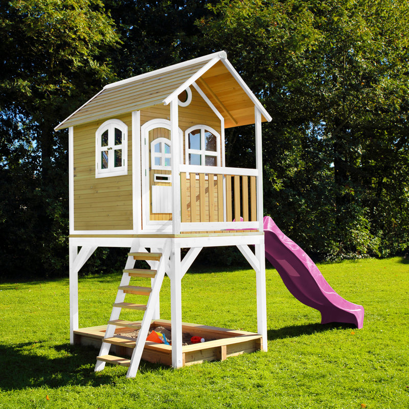 Sarah AXI 370cm W x 191cm D Outdoor Hemlock Wood Luxury Playhouse, Natural/White/Purple