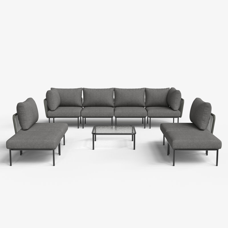 Latitude Run® 9 Pieces Aluminum Patio Furniture Set, Modern Modular Sectional Sofa with Coffee Table and Upgrade Thickness Cushion