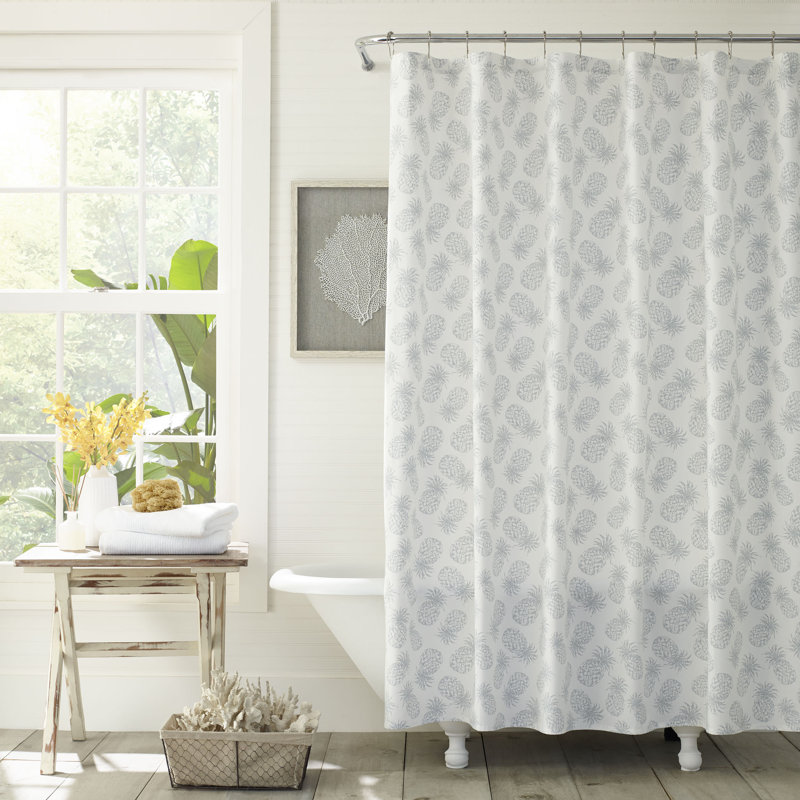 Tossed Pineapple Cotton Single Shower Curtain, Gray
