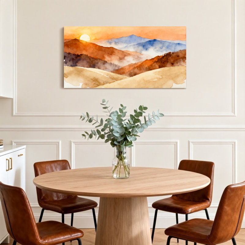 «Landscape & Nature Sunset Mountain Landscape», reproduction d'art à l'aquarelle, H 16 po x l 32 po