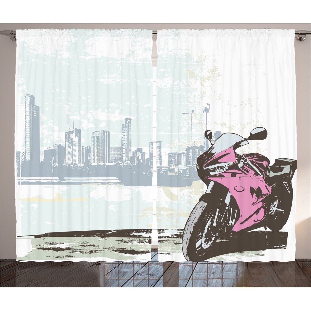 Rustikaler Vorhang, Motorrad von River, Stadtansicht, Pink Schwarz