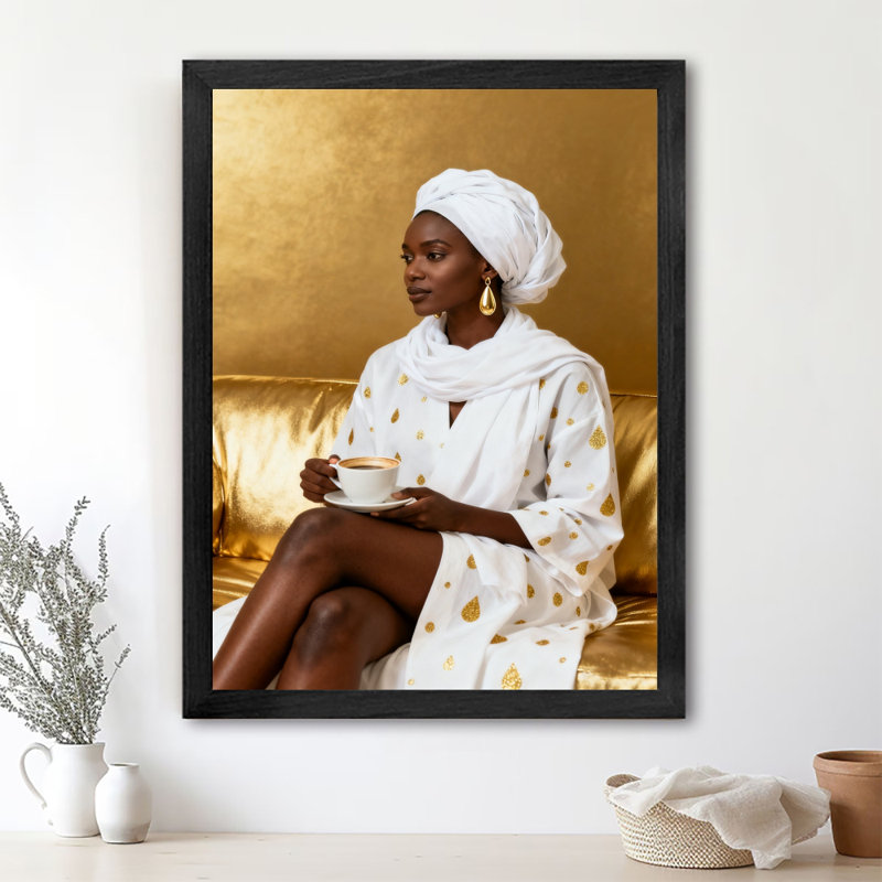 Art encadré noir «Une dame élégante buvant du café», impressions de style rétro, H 11 po x l 9 po