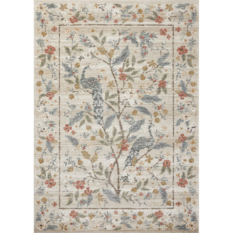 Tapis crème Rifle Paper Co. x Loloi Laurel, Carré 1 pi 6 po
