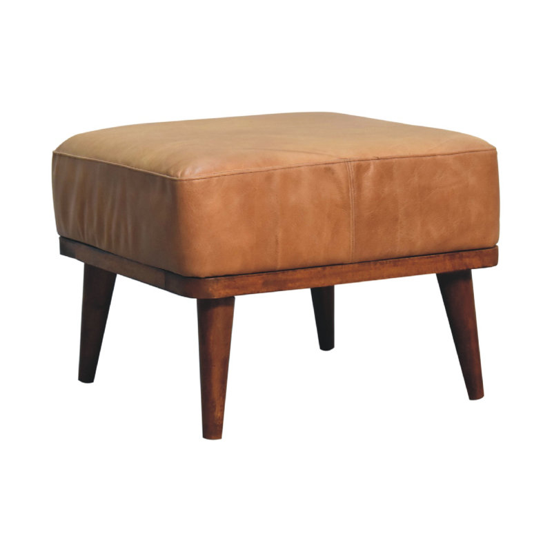 Tabouret de pieds en cuir brun clair Buffalo