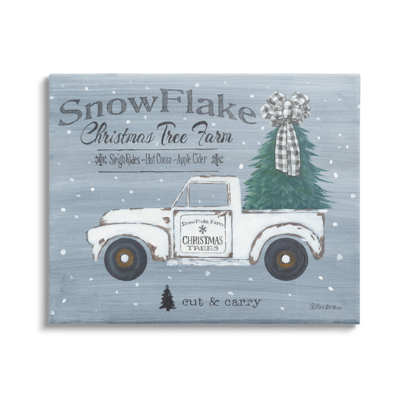 «Christmas Tree Farm Rustic Weathered Truck», encadré noir, art texturé par Pam Britton, Toile tendue