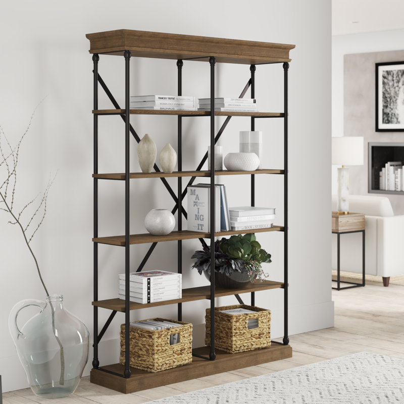 Kyler Etagere Bookcase, Brown, 84" H x 58" W x 15" D