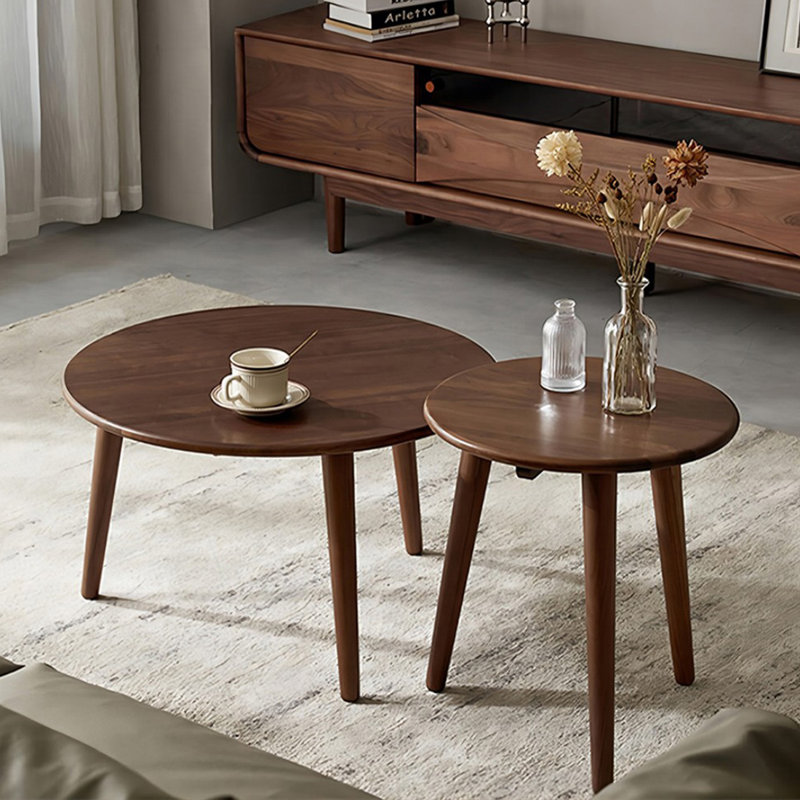 Walnut Solid Wood Round Coffee Table Sets