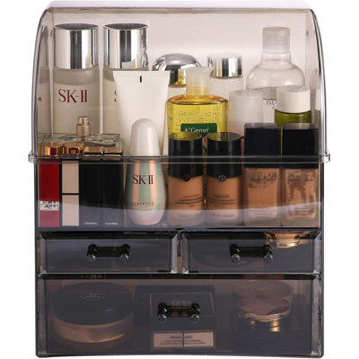 Noir professionnel grand organisateur de maquillage cosmétique anti-poussière