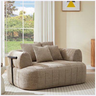 64" Oversized Boucle Chaise Lounge Chair, Boneless Cloud Sofa with Metal Support, Deep Seat Sleeper Chair for Living Room & Bedroom