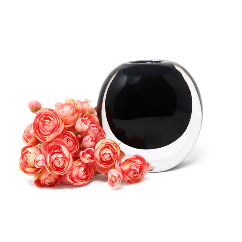Vase en verre à double paroi avec intérieur et fleurs roses, 5,25 po, Noir