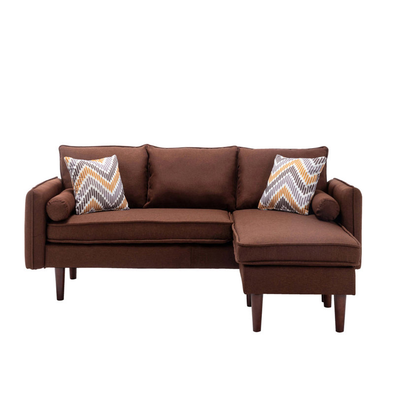 Mia 70" Sectionals Sofa Chaise with USB Charger & Pillows, Brown