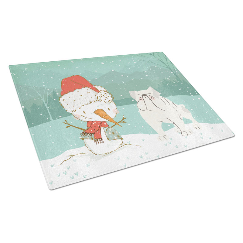 Planche à découper noël bonhomme de neige en verre trempé caroline, Bouledogue anglais blanc