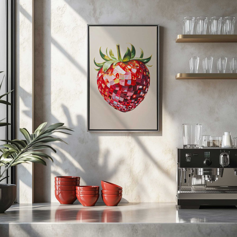Impression sur toile Disco Strawberry dans un cadre blanc, 30 po x 20 po, H 30,75 po x l 20,75 po, Or poli
