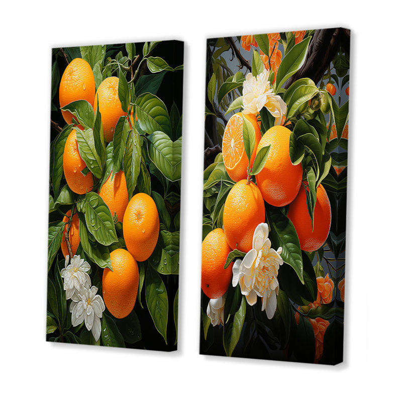 «Tangerine Tango Bouquet», 2 pièces sur toile, H 40 po x l 40 po, Toile tendue