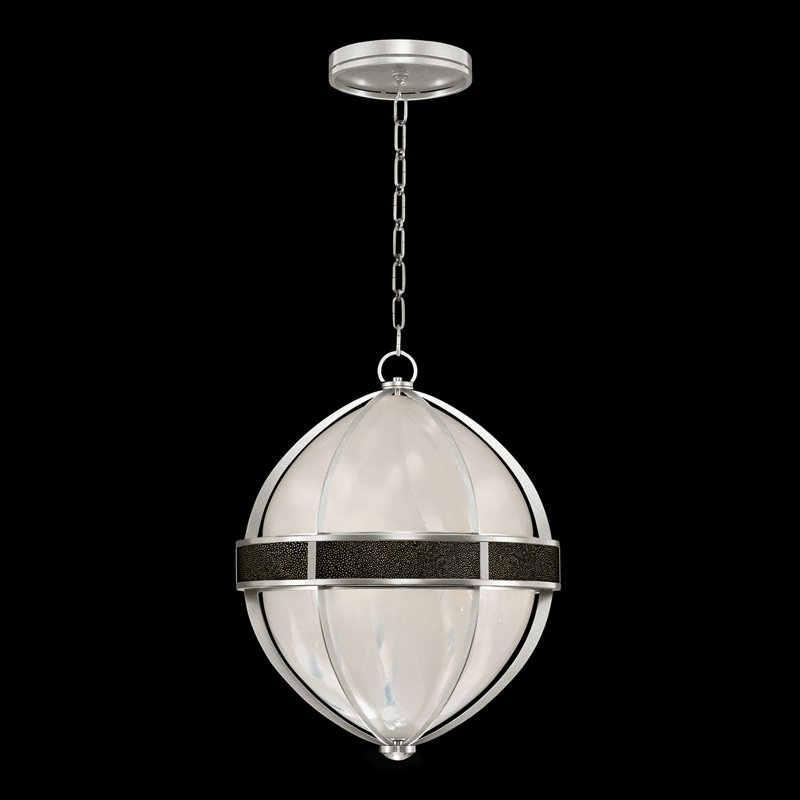 Luminaire suspendu rond l 18,75 po Mirage, Chevalier noir, Feuille d'argent standard / nickel