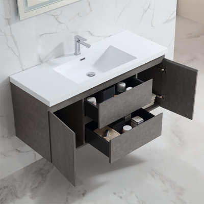 Aimur 48 Inch Wall Mounted Bathroom Vanity With Sink