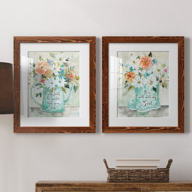 «Daisy Pitcher Bouquet», ensemble de 2 reproductions d'art, Papier avec cadre érable