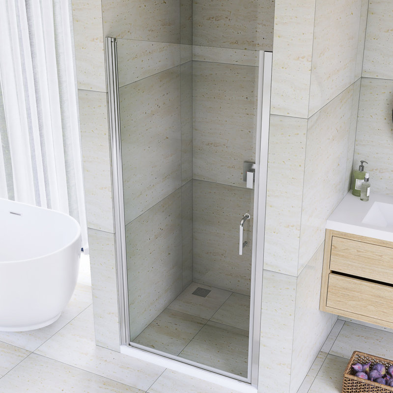 32"W X 72" H Pivot Semi-Frameless Shower Door in Brushed Nickel Finish, Brushed Nickel