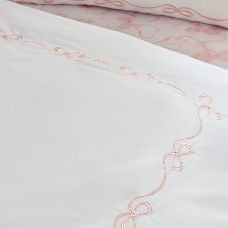Bow Embroidery Duvet Cover Set, Super King Duvet Cover Set +2 Standard Pillowcases