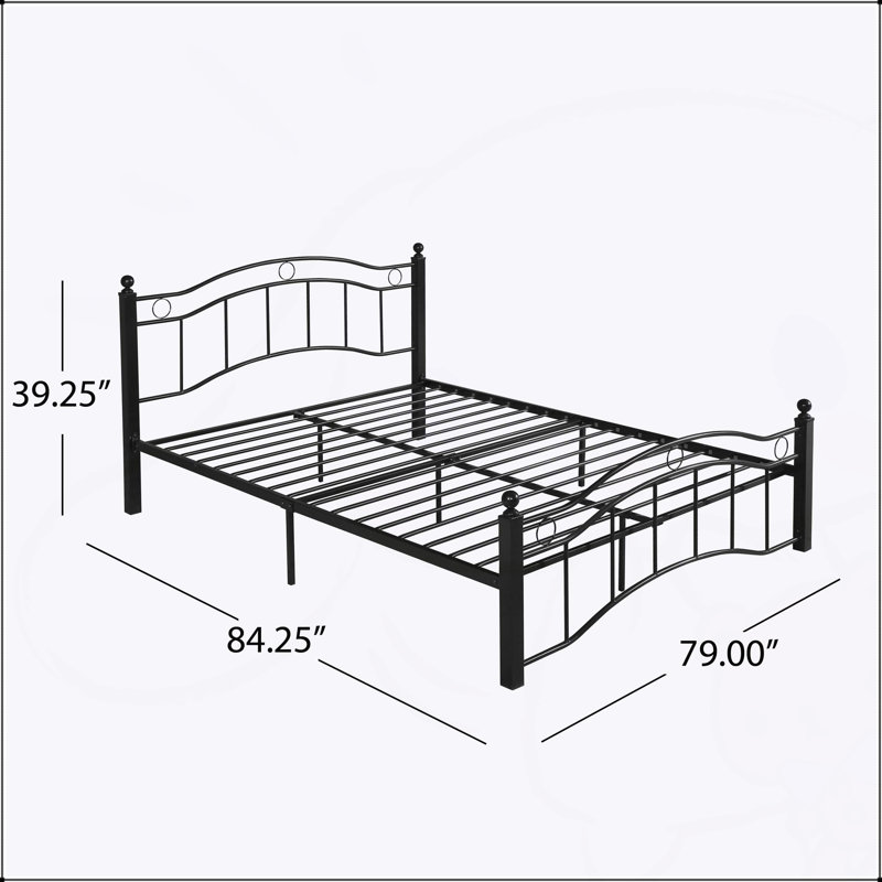Lit en métal très grand avec motif géométrique, conception à profil bas et structure en fer robuste pour un confort moderne
