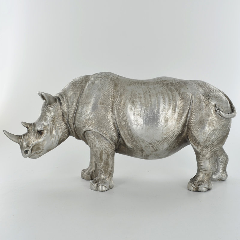 Silver Rhinoceros Sculpture Linderman Figurine