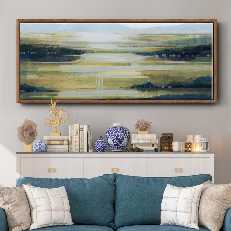 Lime Strata I- Framed Canvas, 8" H x 20" W
