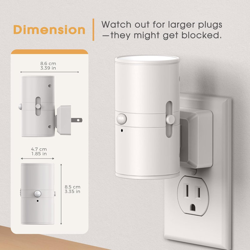 Veilleuse à intensité variable à 3 modes de mouvement - lumière cylindrique moderne à brancher 3000 W blanc chaud 1 W pour couloir et chambre à coucher