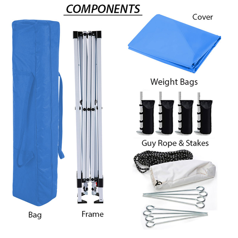 Blue 8ft x 8ft Collapsible Canopy with White Frame