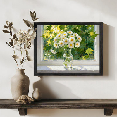 Art encadré noir, marguerite rétro sur le rebord de la fenêtre, impression de scène de fenêtre impressionniste