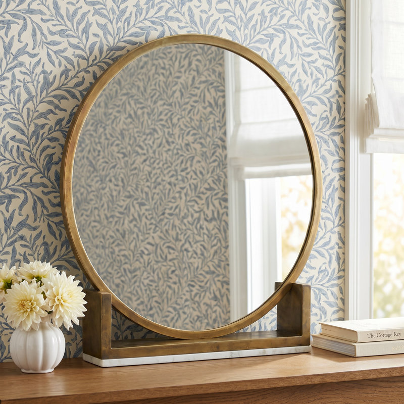 Marble Floor Mirror, Antique Brass
