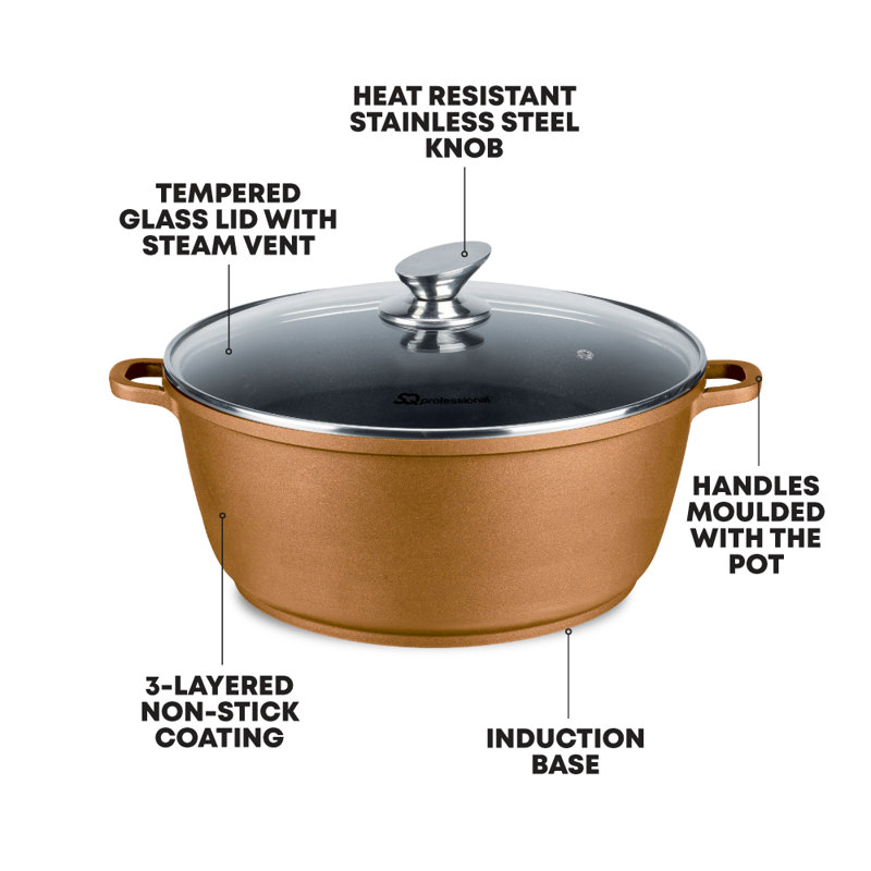 SQ Professional Nea 5 Pieces Aluminium Non-Stick Cookware Set with Glass Lids, Cuprum (Copper)