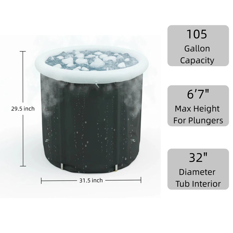 Foldable Ice Bath Tub With Lid, Water Chillers Compatible, Portable Cold Plunge Tub For Athletes Recovery, Large Capacity Adult Tub For Indoor & Outdoor Use, 105 Gallons