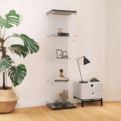 Glass Display Cabinet With Door And Lock, 4-Shelf Curio Cabinet 5Mm Tempered Glass Floor Standing Bookshelf For Living Room, Bedroom, 64.7"*16.7"*14.3" White