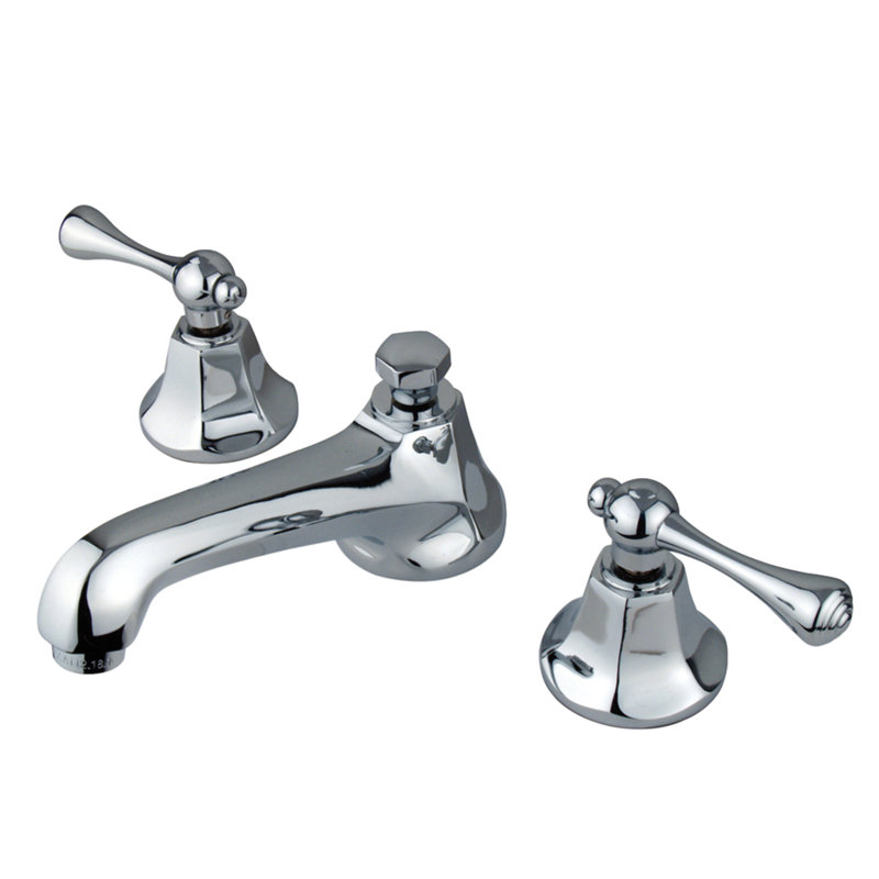 Kingston Brass Metropolitan Two-Handle 3-Hole Deck Mount Widespread Bathroom Faucet with Brass Pop-Up Drain, Polished Chrome