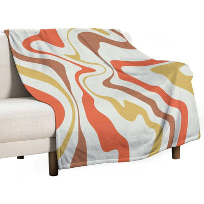 Retro 70s Groovy Throw Blanket,Vintage Abstract Modern Art Boho Green Orange Spiral Swirl Waves Pattern Soft Cozy Warm Flannel Blankets for Sofa Couch Bed Gifts for Lover  Women Adults 60x50 Inch