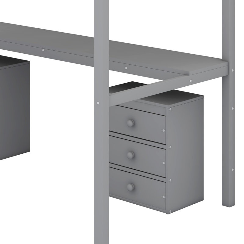 Lit mezzanine avec deux commodes, bureau et bande lumineuse, Gris