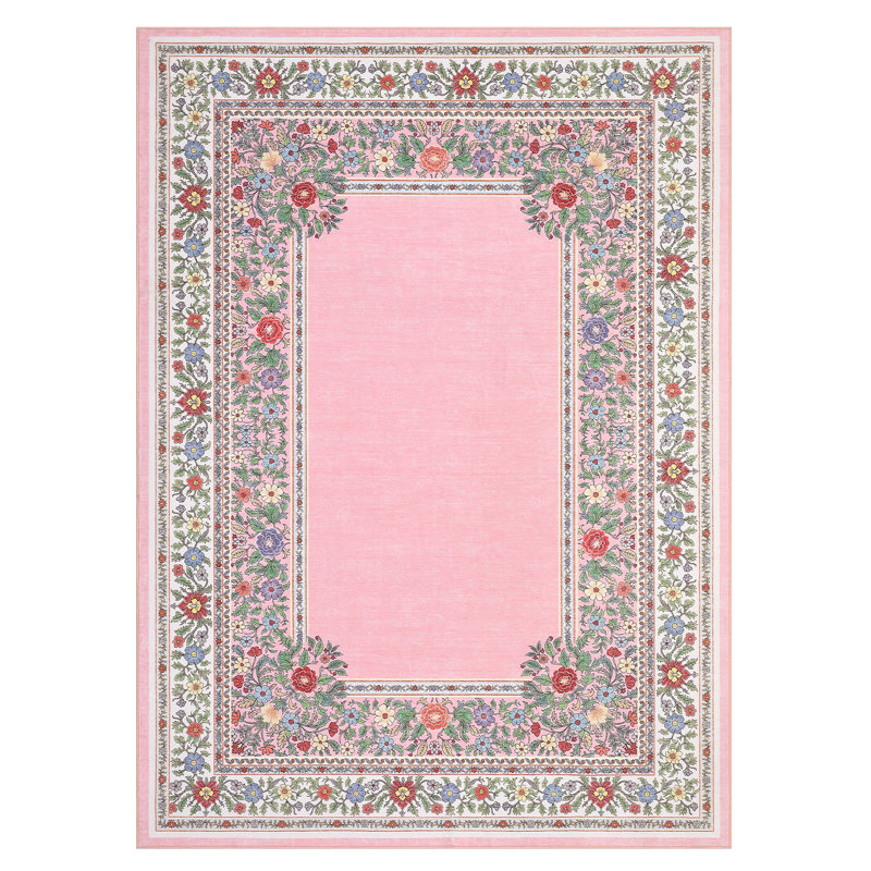 Floral Rug for Bedroom  Washable Area Rugs for Living Room Non Slip  Thin, Soft Throw Carpet for Nursery, Kids Playroom, Classroom, Home Office Decor