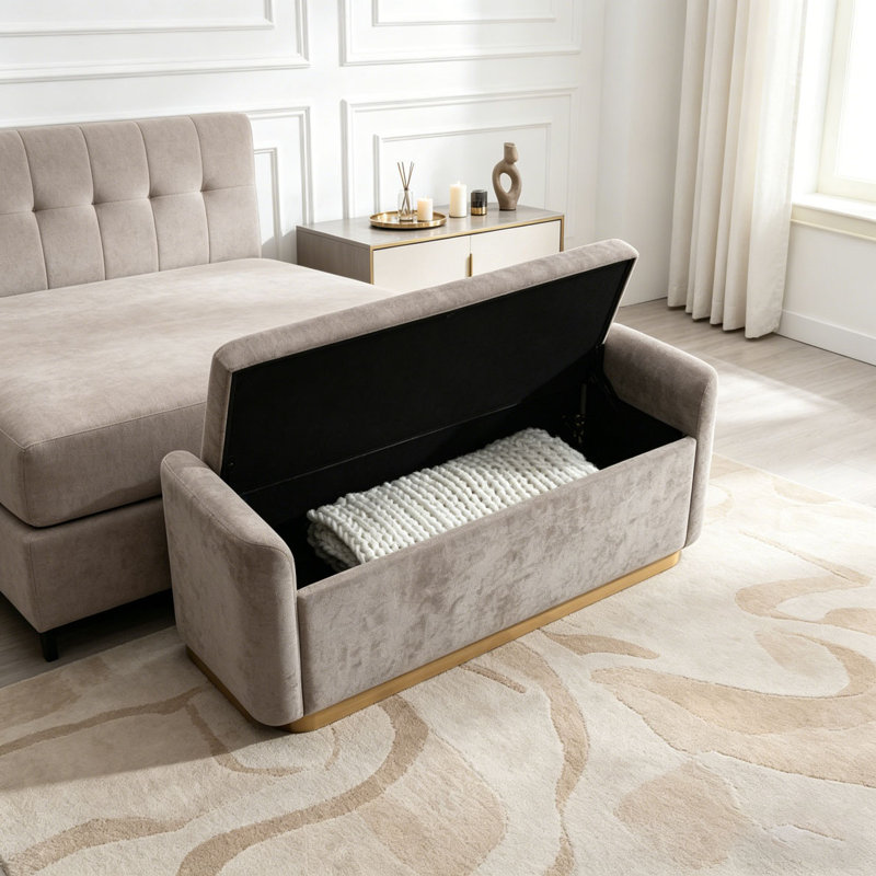 Banc 49 po avec rangement, repose-pieds avec charnière de sécurité, Brun