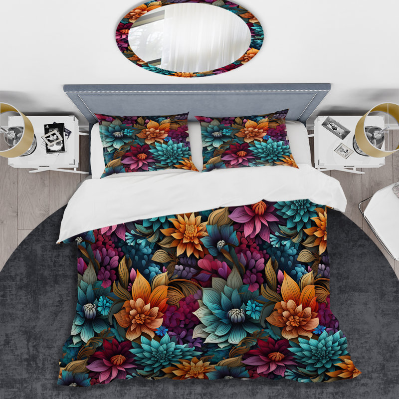 Ensemble de housse de couette Dahlia Mandalas, Housse de couette pour très grand lit et 2 très