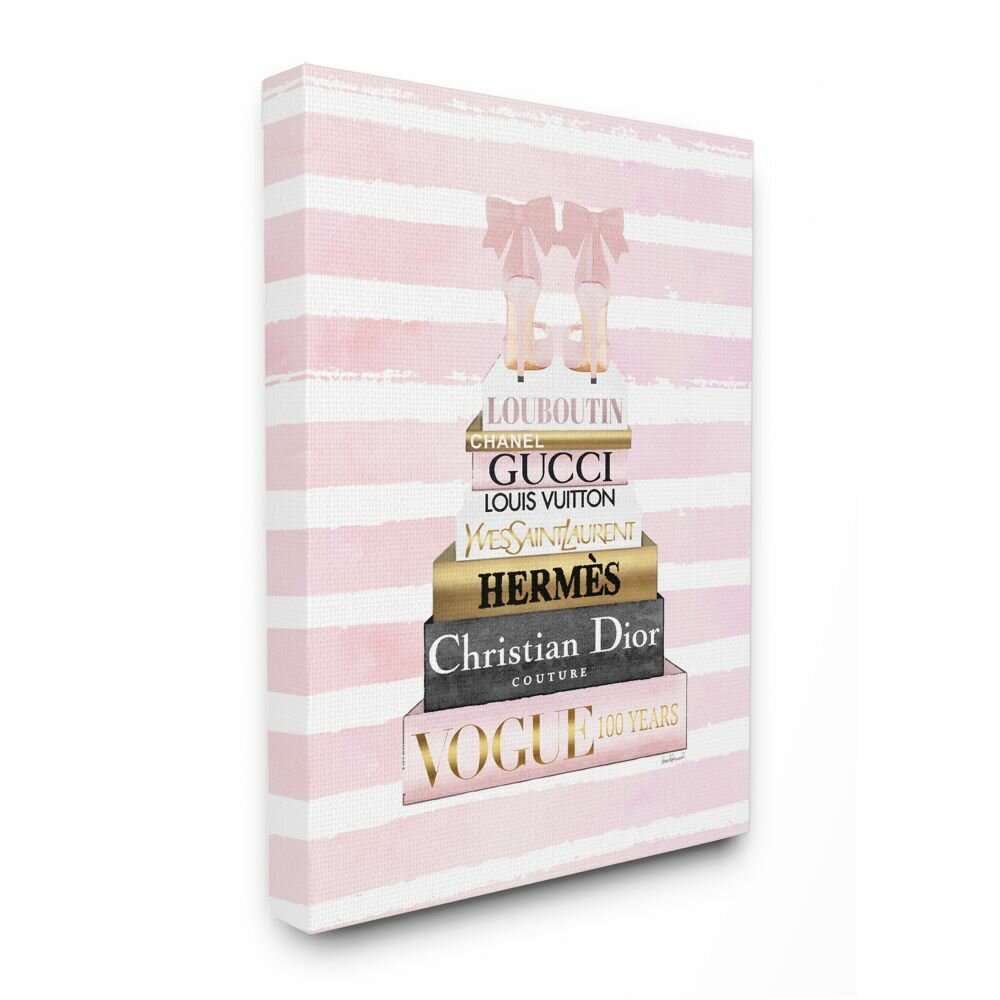 Stupell Industries Black Puppy with Pink Bow On Glam Book Stack