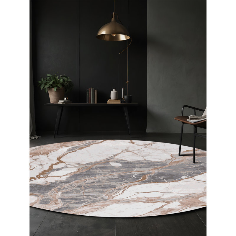 Tapis gris lavable à la machine, Rond 3 pi