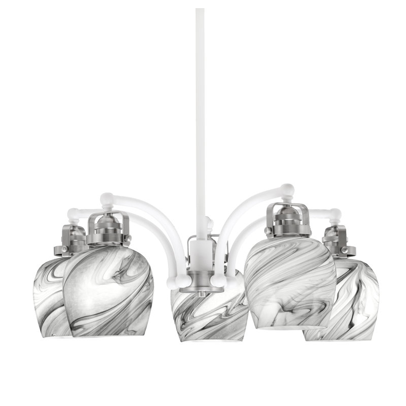 Lustre 5 lumières Easton avec tourbillon onyx Easton, Blanc / nickel brossé