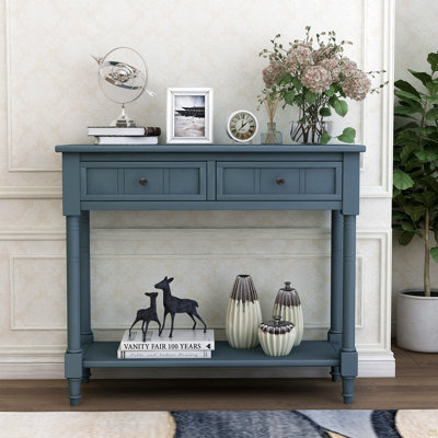 Console de style traditionnel avec deux tiroirs et une tablette inférieure (bleu marine)