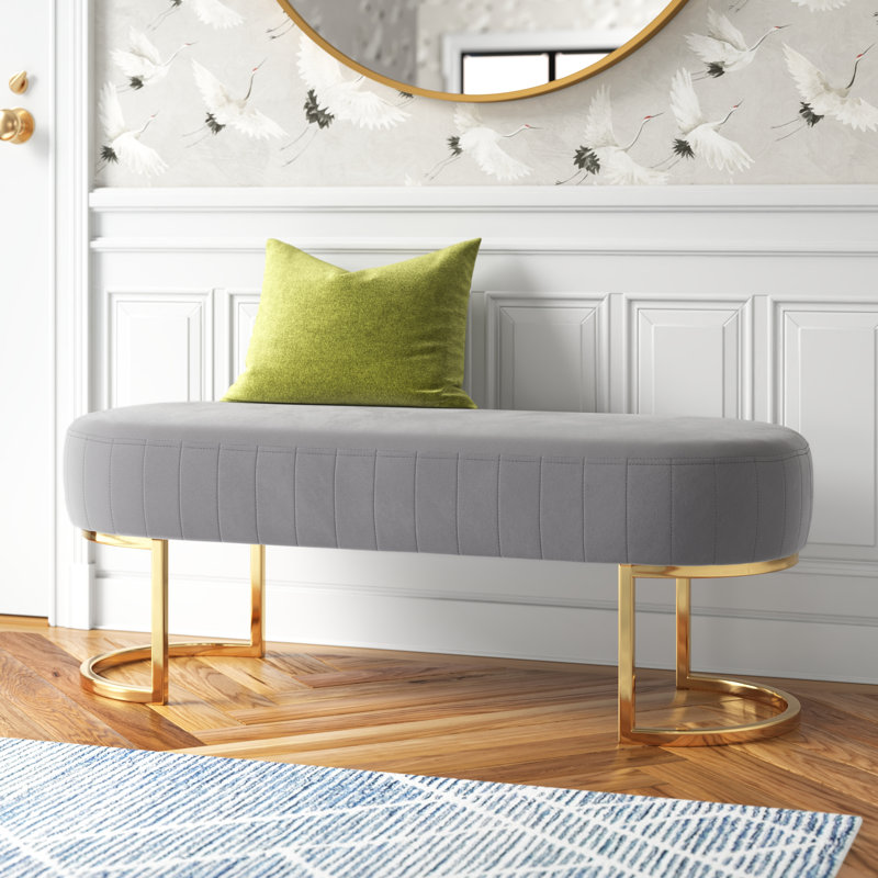 Accringt Velvet Upholstered Bench, Grey