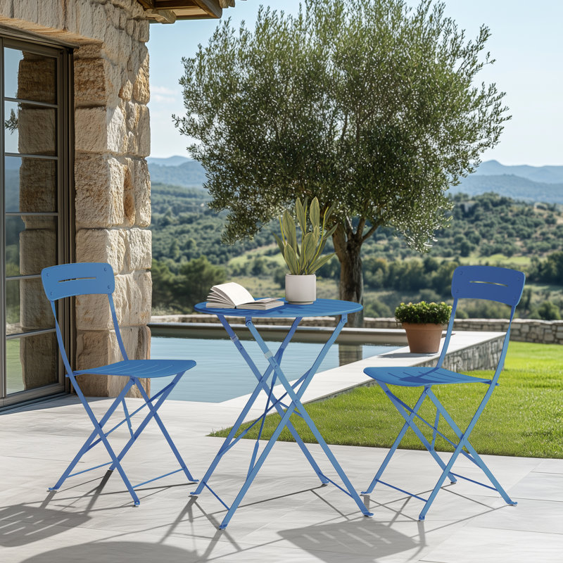 Shelah Macaron Round 3- Piece  4 - Person Outdoor Bistro Set, Blue
