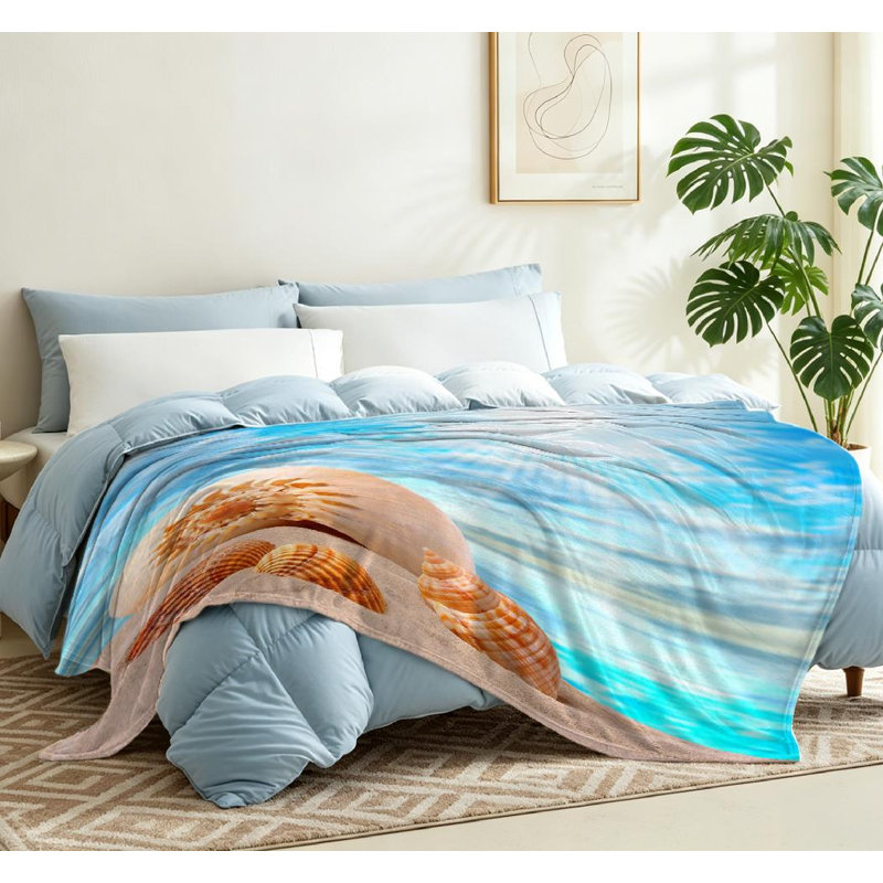 Jeté transparent en flanelle de polaire ultra douce, imprimé conque tropical, Throw 50" x 60"