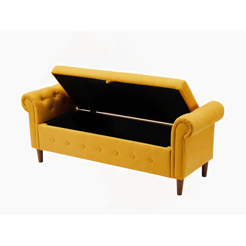 Tabouret de rangement rectangulaire multifonctionnel, Jaune